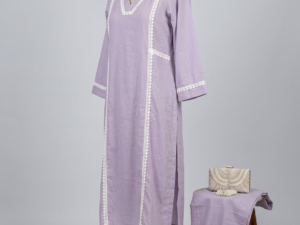 Elegant Lavender Cotton Kurta Set with White Lace Detailing