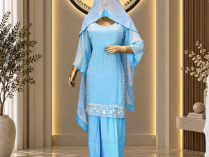 Sky Blue Organza Kurta & Silk Farshi Salwar Set with Chiffon Dupatta
