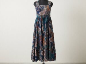Women's Indigo Paisley Print Calf-Length Frock – Ethnic Fusion A-Line Midi Dress