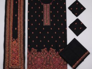 Premium Black Unstitched Salwar Kameez Suit Material with Heavy Intricate Neck & Border Work